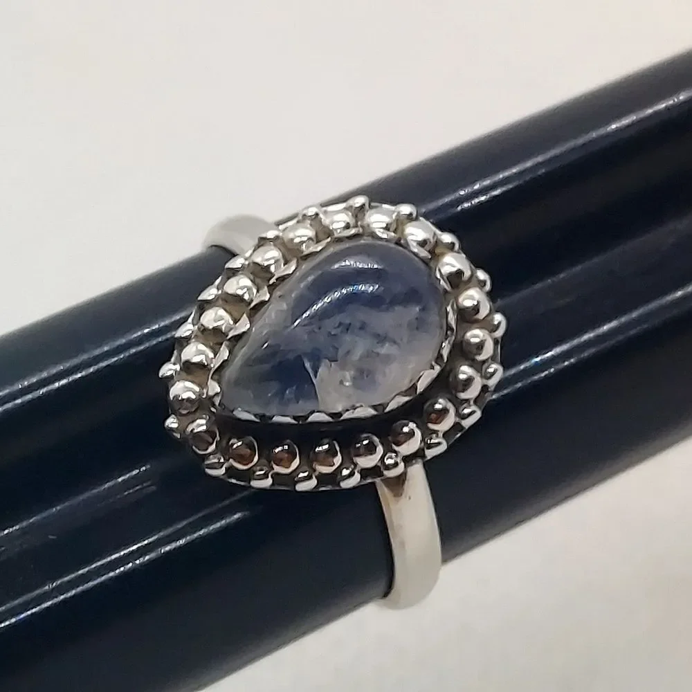 Ring 925 Sterling‎ Silver blue flash moonstone size 5